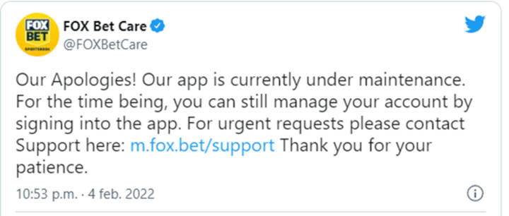 Fox Bet app down for days
